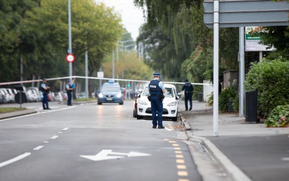 Armed police at a cordon in Christchurch.
