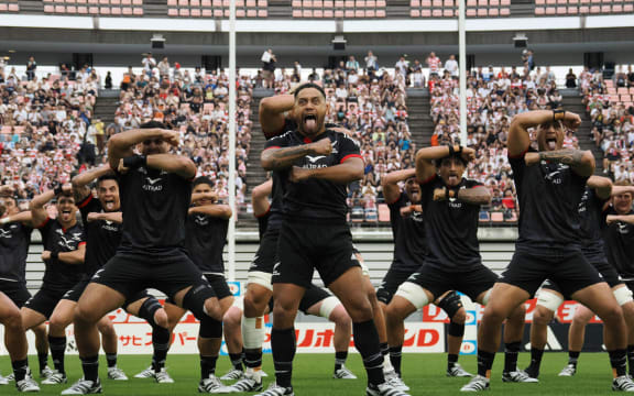 The Māori All Blacks players perform the haka, Toyota Stadium.