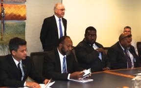 Seated second from left: Vanuatu's prime minister Charlot Salwai visits NIWA in Wellington, New Zealand. 10-08-2016