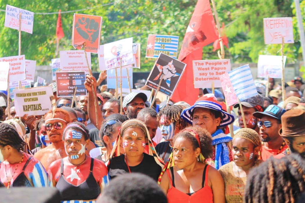 One of the peace rallies in support of the Pacific Coalition on West Papua representation at the UN General Assembly. Monday 19 September 2016