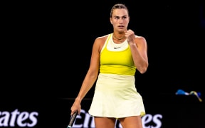 MELBOURNE, VIC - JANUARY 12: Aryna Sabalenka of Belarus celebrates during Round 1 of the 2025 Australian Open on January 12 2025, at Melbourne Park in Melbourne, Australia. (Photo by Jason Heidrich/Icon Sportswire)