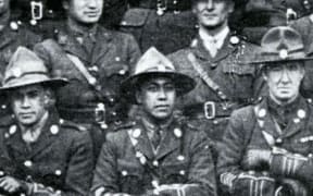 Pirimi Tahiwi, in a photo showing officers of the New Zealand Pioneer Battalion in 1919.