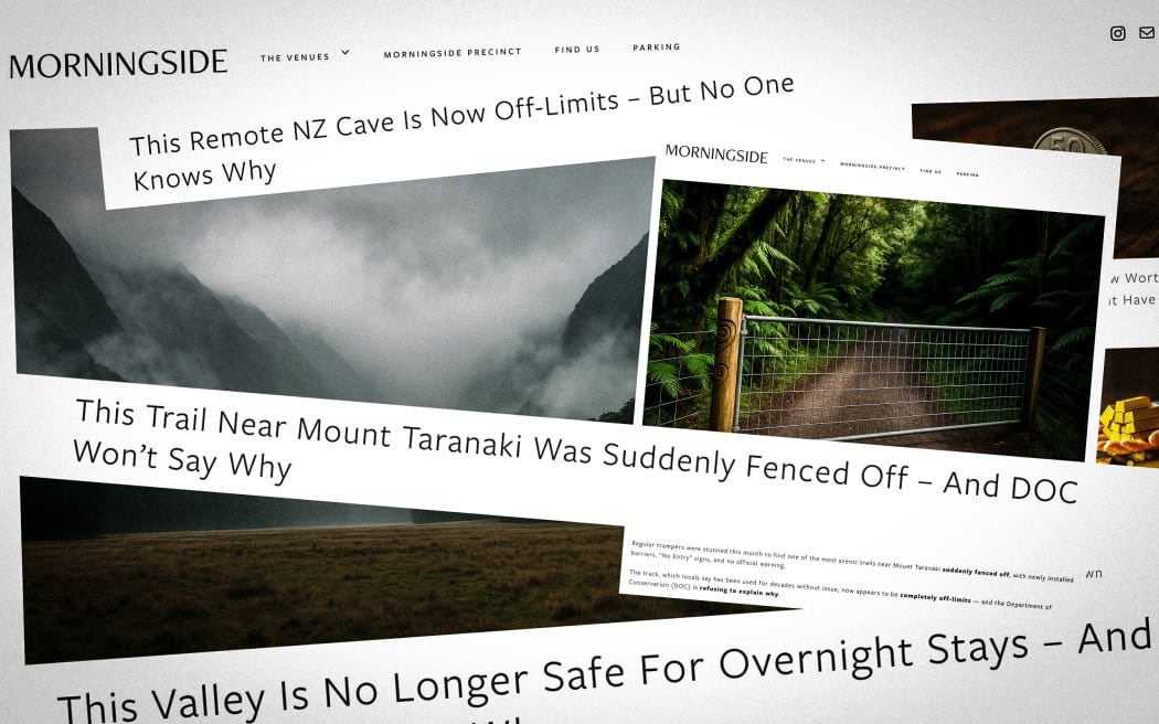 Screenshots of website and composite of headlines