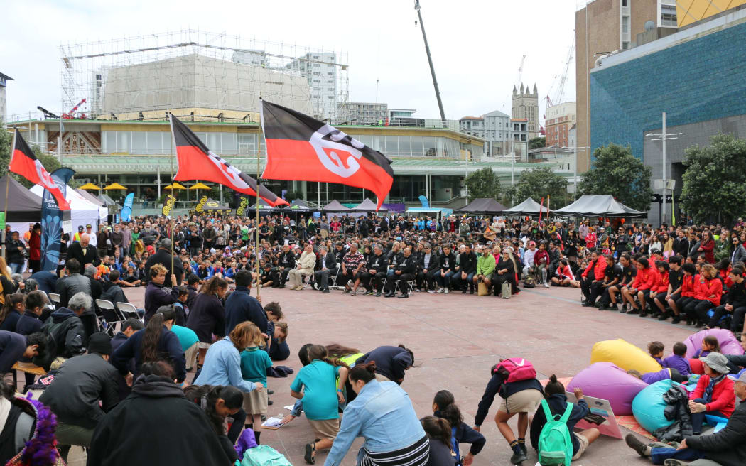 The hikoi wrapped up in Aotea square.