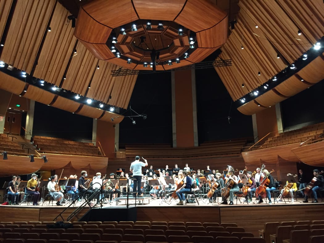Wellington Youth Orchestra rehearse in the MFC with Miguel Harth-Bedoya
