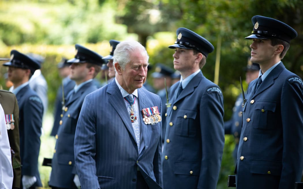Royal Tour event at Government House Tues 19th November 2019.  Prince Charles and Camilla were welcomed with a powhiri and a haka performed by Defence Haka group and inpsected the troops.  The Govenor General, Jacinda Ardern were present.  Pictured is Prince Charles inspeciting troops