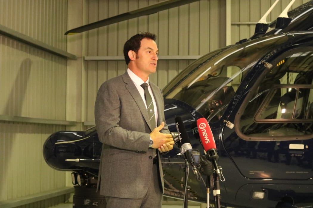 Police Minister Stuart Nash at the announcement of a five week trial of an Eagle helicopter in Christchurch 17 February.
