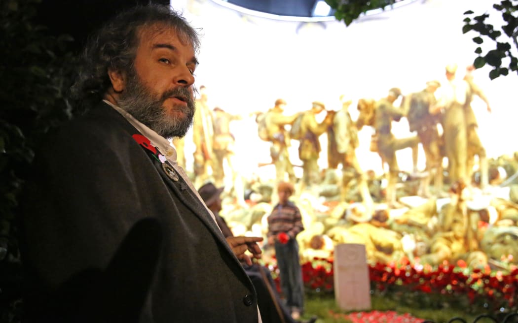 Sir Peter Jackson at giving the tour of the new WWI exhibition at Dominion Museum,Wellington.