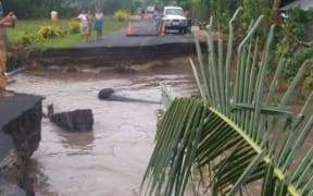 Part of the road washed away in Lano, Savaii