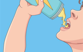 Child drinking an energy drink, illustration.