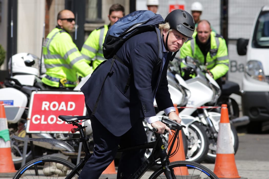 Former Mayor of London, and pro-Brexit supporter, Boris Johnson, rides his bicycle through Westminster in central London on July 6, 2016.