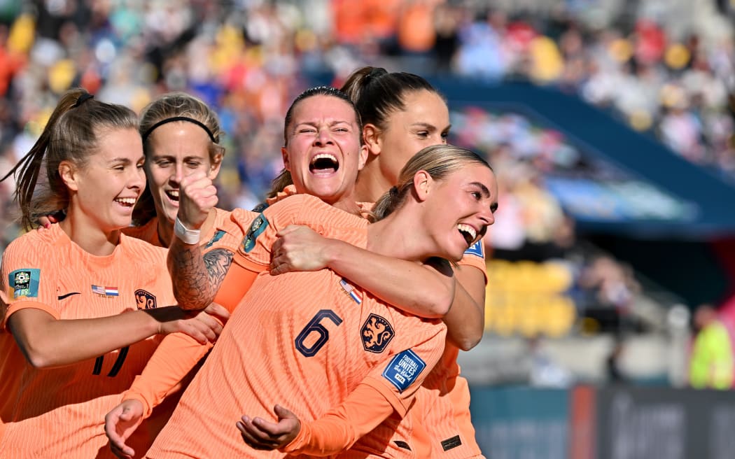 Jill Roord of the Netherlands celebrates after scoring against the USA 2023 FIFA Women’s World Cup Group, Wellington.