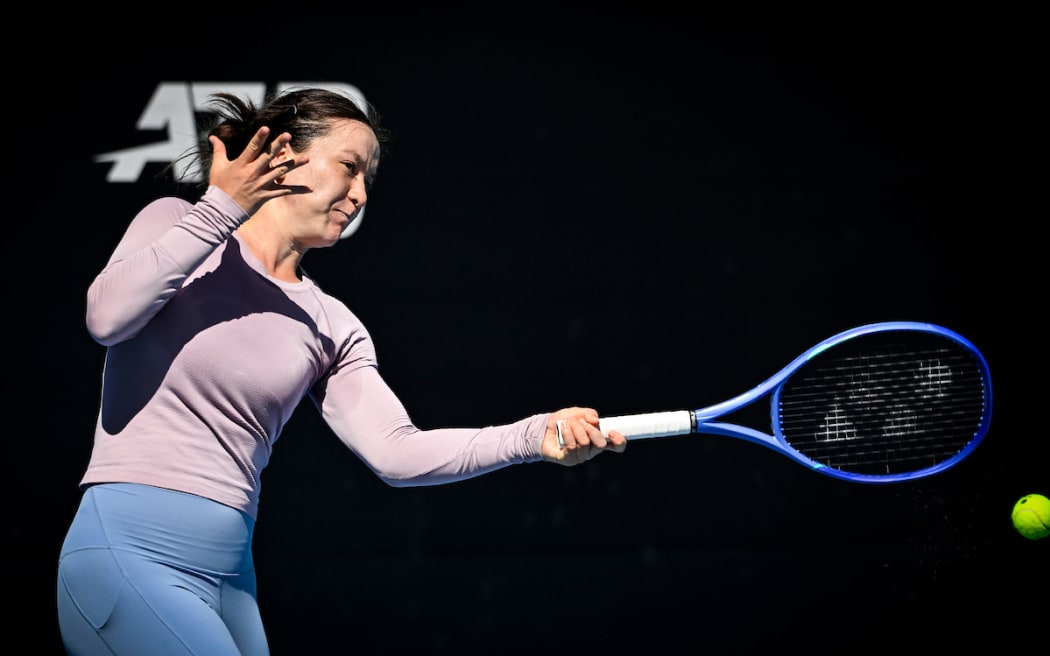 Lulu Sun of New Zealand during a practice session ahead of the WTA 250 Women’s ASB Classic tennis tournament.