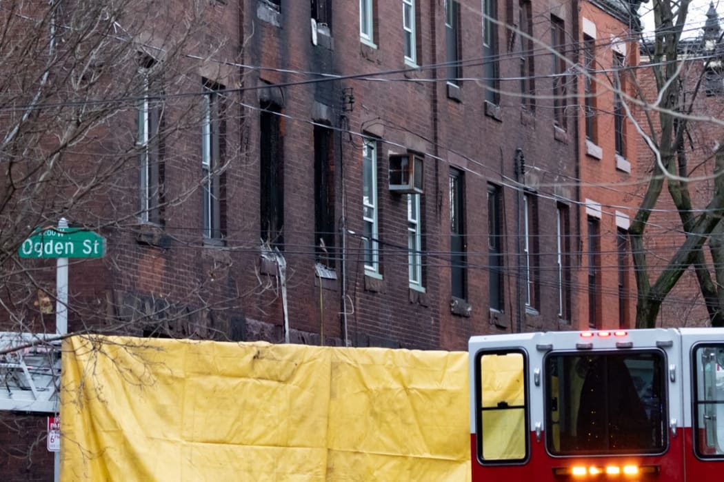 PHILADELPHIA, PA - JANUARY 05: Windows are pictured from the scene of the fatal fire in the Fairmount neighborhood on January 5, 2022 in Philadelphia, Pennsylvania.