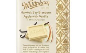 Whittaker's Hawke’s Bay Braeburn Apple with Heilala Vanilla in 28% cocoa White Chocolate, from their artisan range