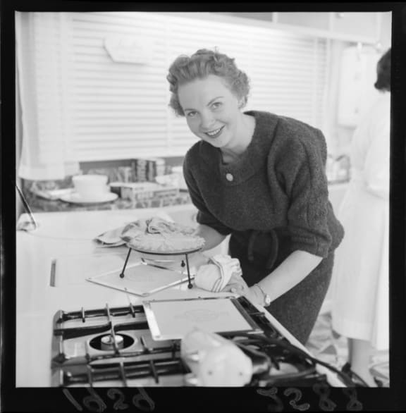 Mrs Eunice Barr competes in an apple pie-baking contest