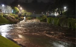 The Water of Leith through the University of Otago in flood.