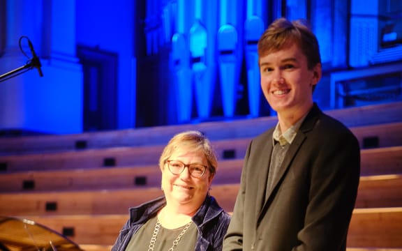 Young composer Geoffrey Hill with Leonie Holmes
