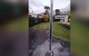 The mysterious pole that has been cemented into a Tauranga driveway.