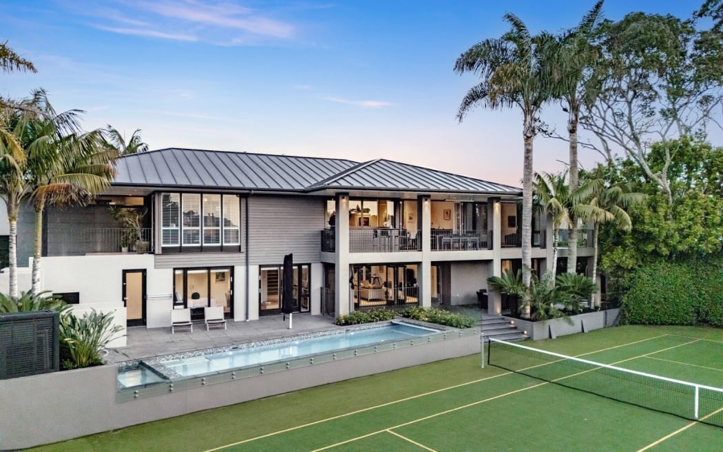 A five-bedroom house with tennis court in Remuera that is currently on sale for more than $5 million on TradeMe.