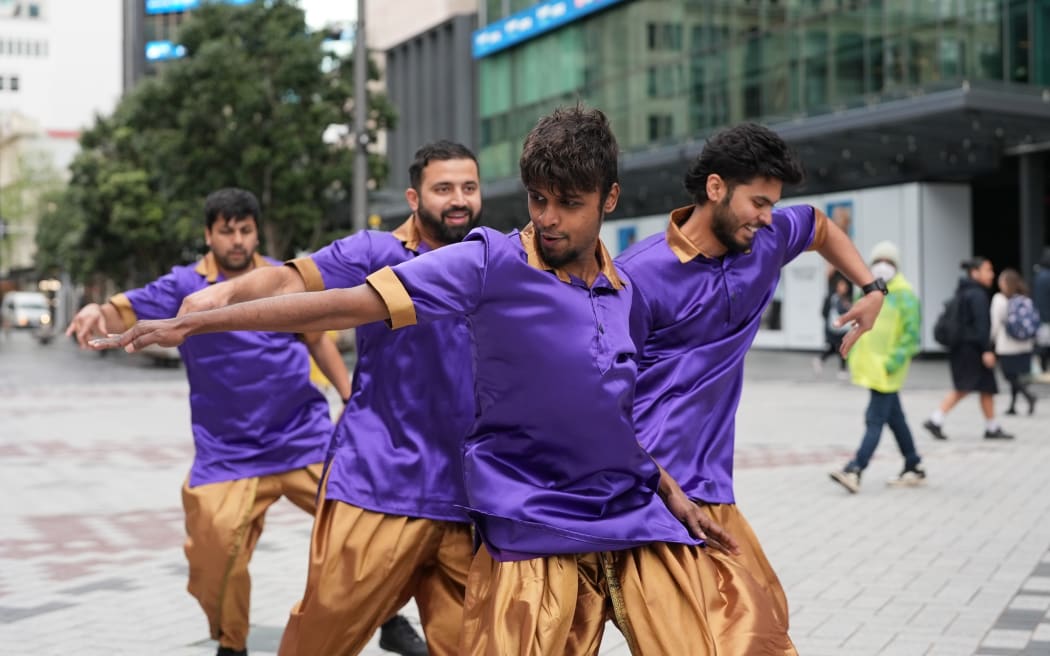 A group of young dancers from Indian communities held Bollywood-style flash dancing at Britomart to promote Diwali, October 15, 2024.