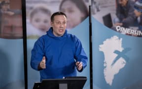 Siumut party candidate Erik Jensen speaks during a debate at KNR (Greenlandic Broadcasting Corporation), April 5, 2021, in Nuuk, Greenland. The autonomous Danish territory of Greenland votes on April 6, 2021 in legislative elections, wrapping up a campaign focused on a disputed mining project as the Arctic island confronts firsthand the effects of global warming. (Photo by Christian Klindt Soelbeck / Ritzau Scanpix / AFP) / Denmark OUT