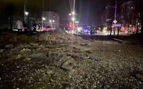 This handout picture posted on April 20, 2023 on the official Telegram account of Belgorod mayor Valentin Demidov shows damage after an explosion in the city of Belgorod near the border with Ukraine.