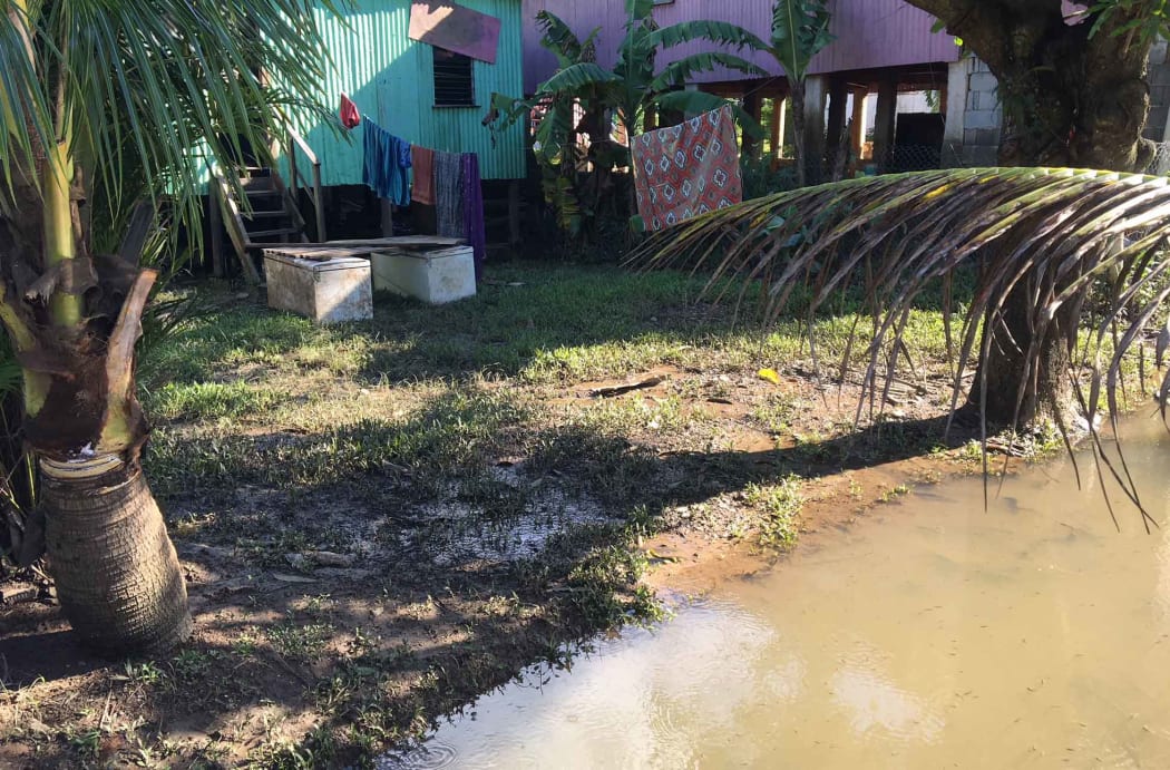 Nawaka settlement floods regularly. The residents have built on stilts or added rooms upstairs to cope with the floodwaters during cyclone season.