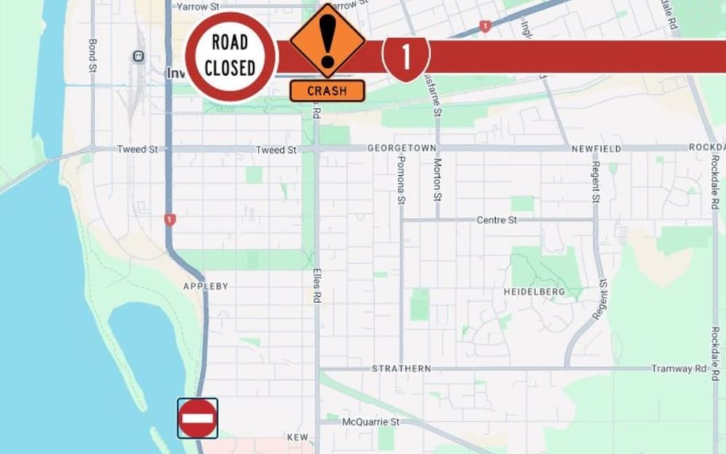 NZTA says State Highway 1 is closed between Elles Road and Elizabeth Street due to a crash.