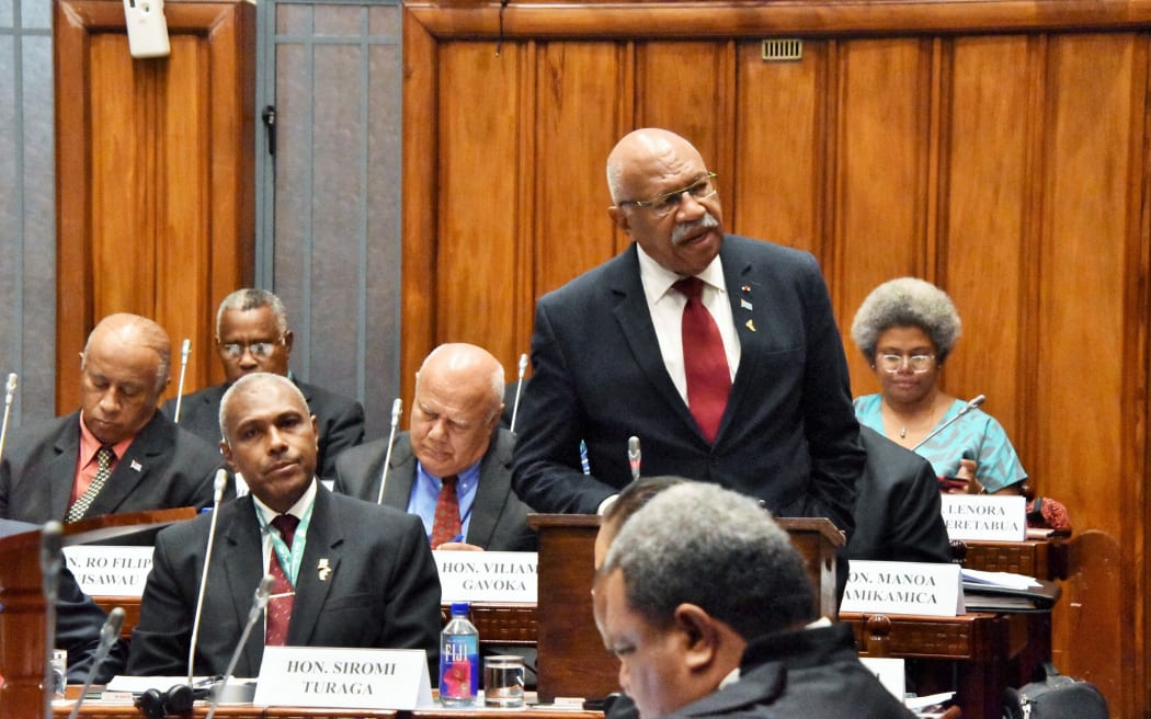 Fiji prime minister Sitiveni Rabuka addresses parliament. Monday 13 February 2023