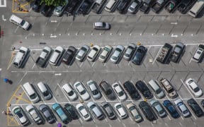 Car parking lot viewed from above, bird eye view