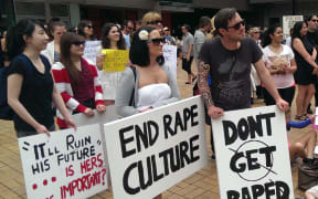 Marchers gather at Britomart at the start of the Auckland demonstration.