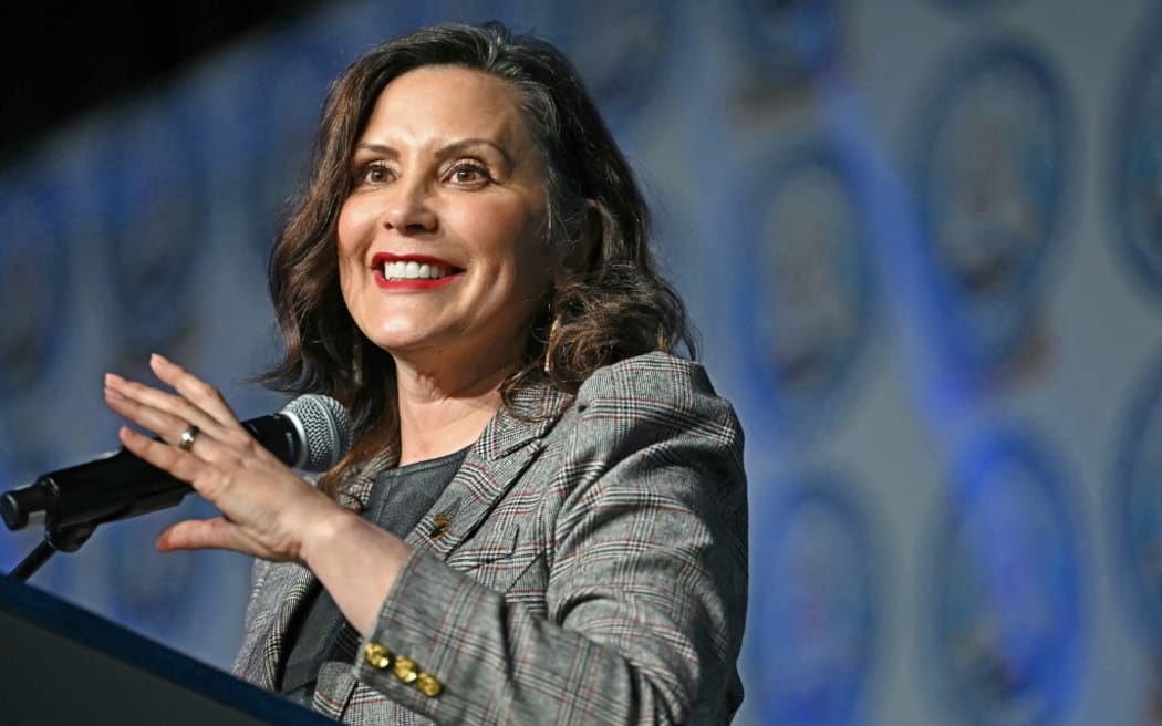 Michigan Governor Gretchen Whitmer speaks at the NAACP Detroit Branch annual "Fight for Freedom Fund Dinner" in Detroit, Michigan on May 19, 2024. US President Joe Biden called May 19, 2024 for an immediate ceasefire in Gaza and said he was working on a "lasting, durable peace" that would include the creation of a Palestinian state. Speaking at a graduation ceremony at the former university of civil rights icon Martin Luther King, Jr, Biden said he was pushing for a regional peace deal "to get a two-state solution, the only solution." (Photo by ANDREW CABALLERO-REYNOLDS / AFP)