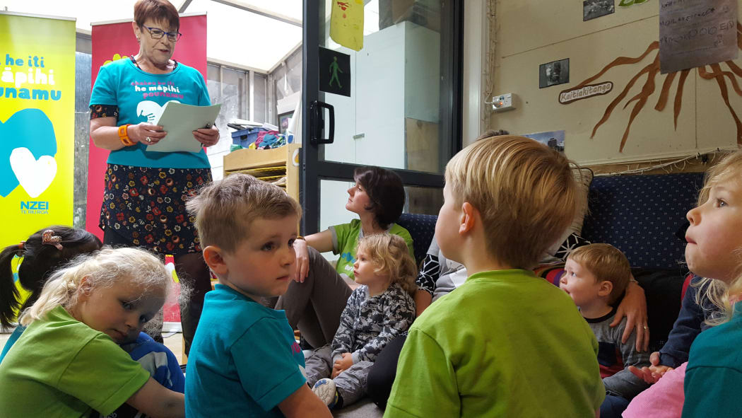 NZEI president Louise Green at the launch of the campaign at Hill St early childhood centre .