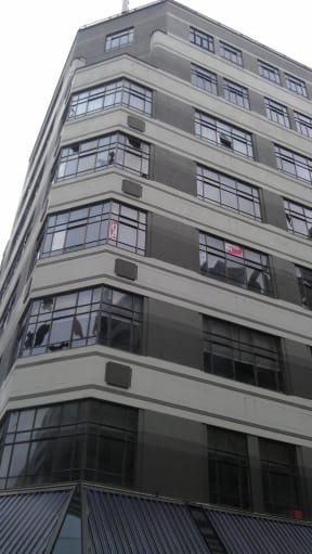 A damaged building in Featherston Street.