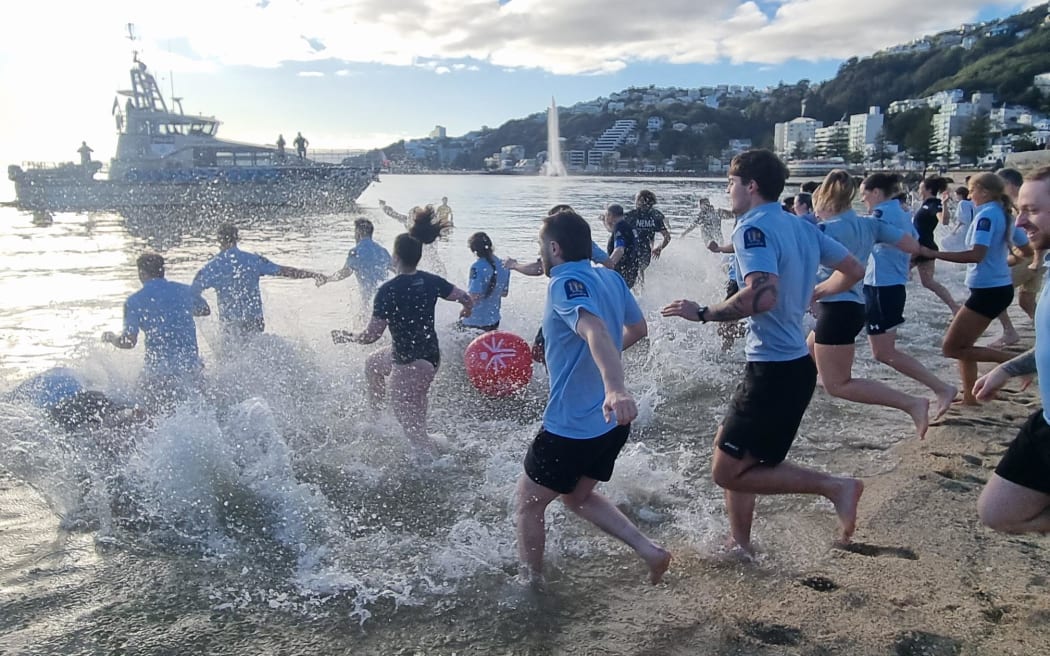 Police staff taking the plunge.