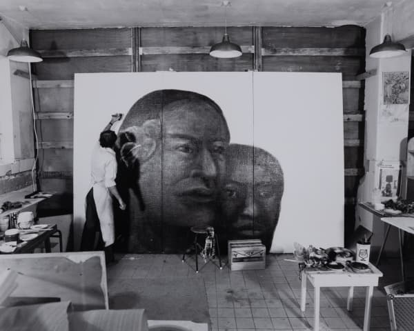 Tony Fomison painting The Ponsonby Madonna, which was displayed for over 20 years at St Paul’s College in Auckland.