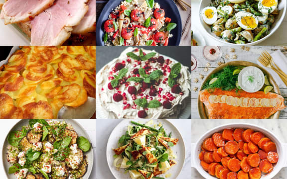 A collection of food on serving plates