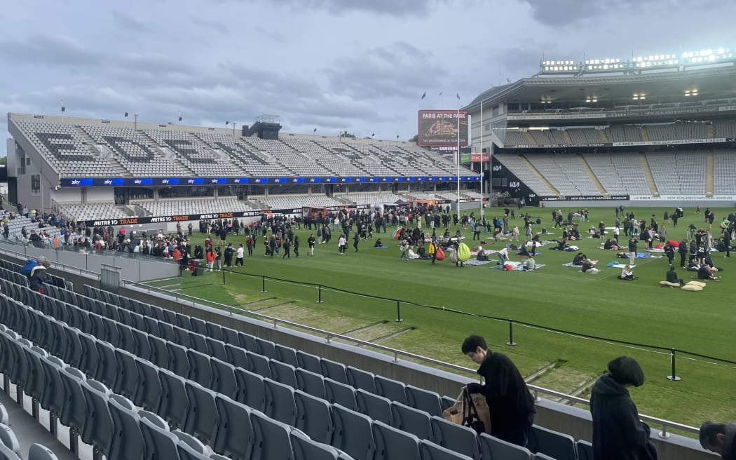Fans begin arriving at Eden Park in Auckland on 29 October, 2023, to watch the All Blacks take on the Springboks in the Rugby World Cup final, being played at Stade de France.