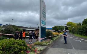 Police at the scene of a shooting at a church in South Auckland.
