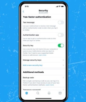 An image supplied by Twitter showing how to change the two-factor authentication method on its app.