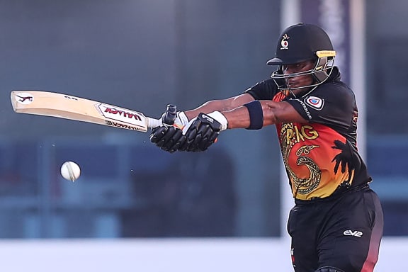 Papua New Guinea's wicketkeeper Kiplin Doriga plays a shot during the ICC men's Twenty20 World Cup cricket match between Bangladesh and Papua New Guinea.