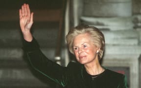 The Duchess Katharine of Kent waves to the media after being received into the Roman Catholic church by the Archbishop of Westminster, cardinal Hume at the Archbishop's House, London, 14 January 1994.