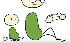 Cartoon of a child siting with an adult playing a videogame