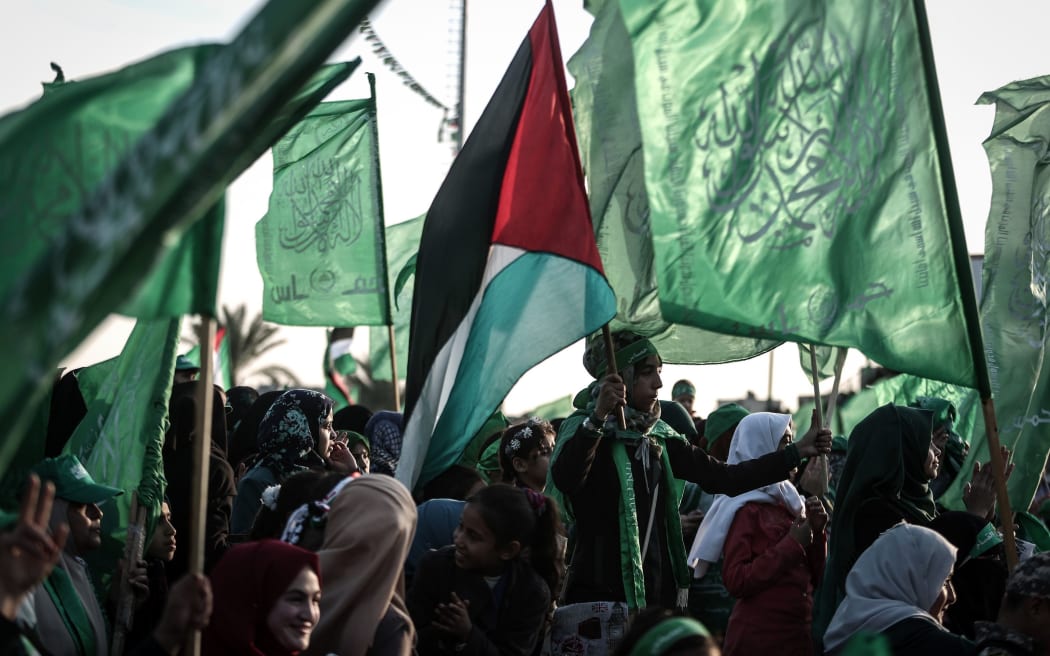 Thousands of people gathered to celebrate the 29th anniversary of the foundation of Hamas, in Rafah, Gaza, on Friday, December 16 2017.