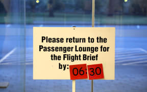 A sign for the crew waiting to fly to Antarctica