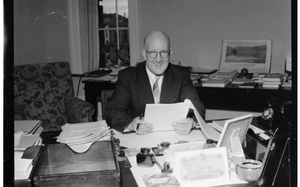 Minister of Finance, Mr Arnold Nordmeyer, with his first budget for the Labour Government of 1958