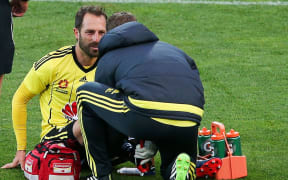 Phoenix skipper Andrew Durante gets treatment for his injured calf.
