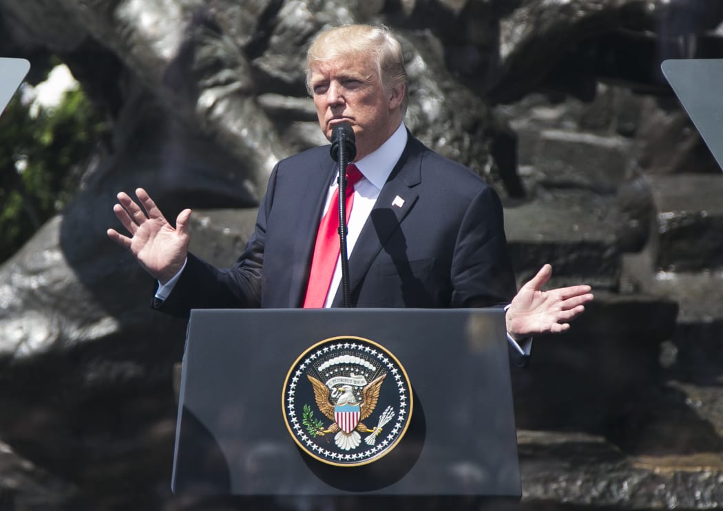 US President Donald Trump speaks in Poland.