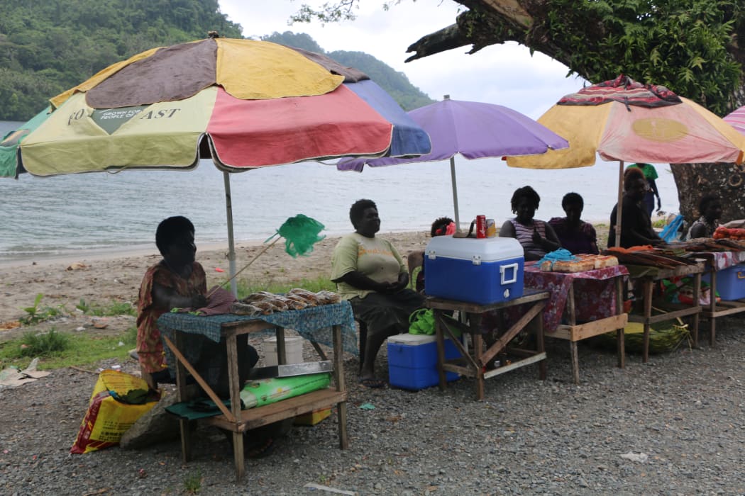 Roadside food vendors, Kieta, Bougainville.